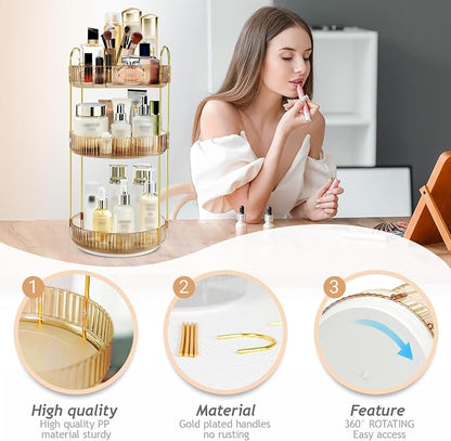 360 Rotating Makeup Organizer for Vanity, 3 Tier Large Capacity Skincare - Image 4