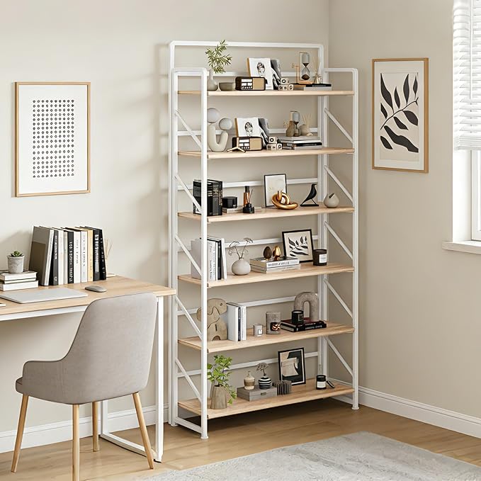 JSB Folding Bookshelf, Industrial Storage Shelves, No Assembly Vintage Wood - Image 8