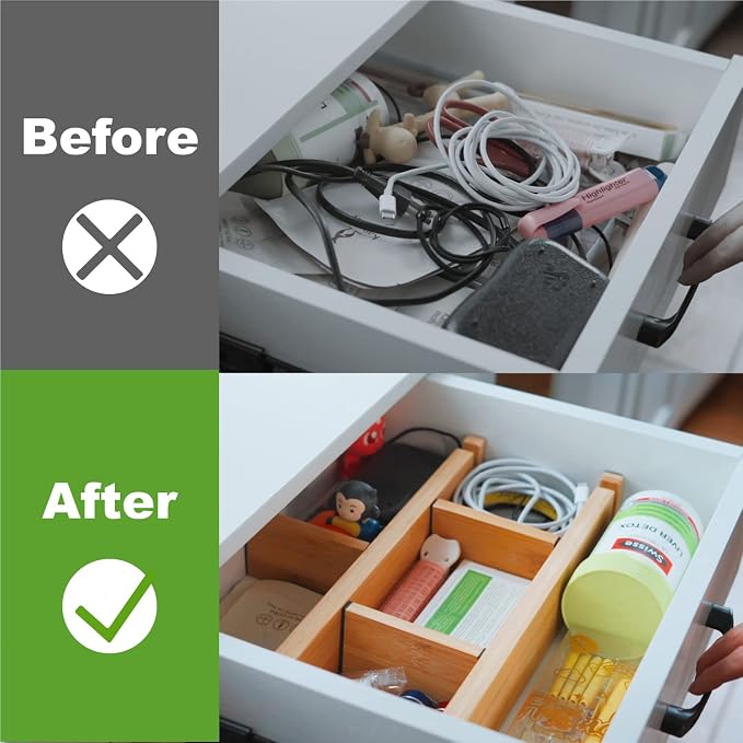 ANTOWIN Bamboo Drawer Dividers Organizers, Drawer Separators Splitter, 17-22 - Image 3