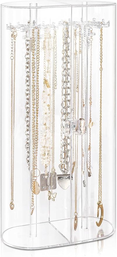 Acrylic Necklace Holder, Dustproof Rotation Jewelry Storage Holder Stand by Jenseits