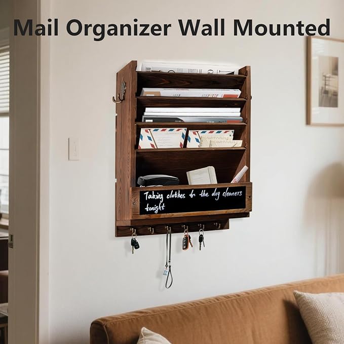 Rustic wall mail organizer, Key and Mail File Holder - Image 4
