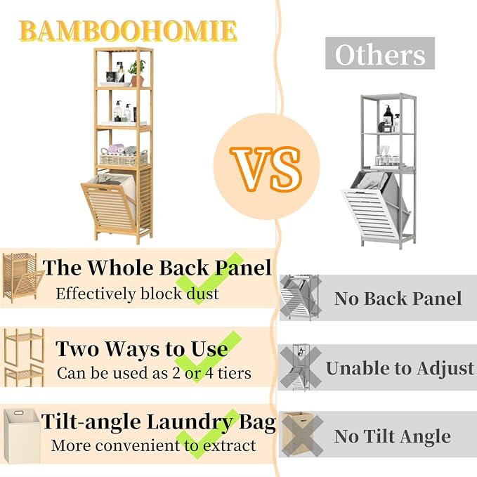 Bamboo Tilt Out Laundry Hamper, 4-Tier Tilt Out Hamper - Image 6