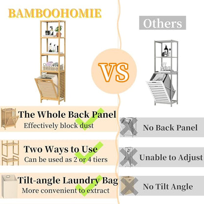Bamboo Tilt Out Laundry Hamper, 4-Tier Tilt Out Hamper - Image 6