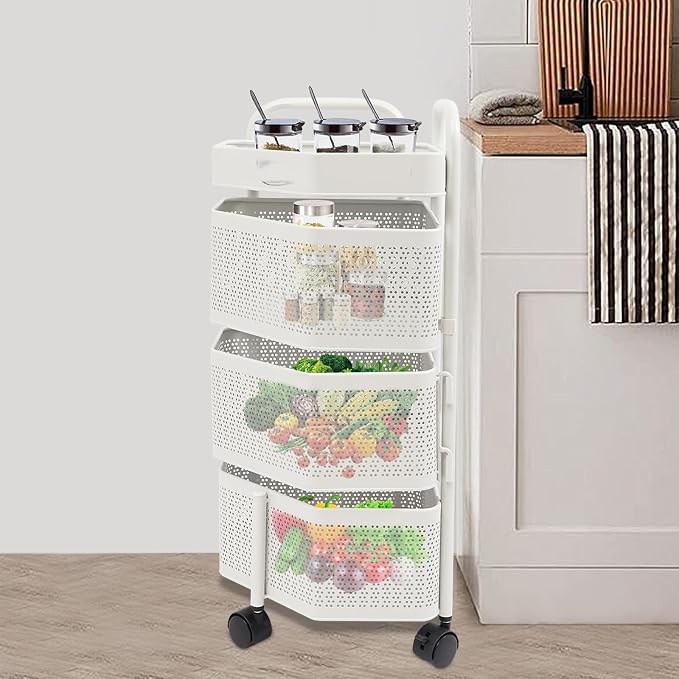 Rotating Storage Shelves, 3-Tier Removable Basket Shelf Organizer Metal Storage - Image 2