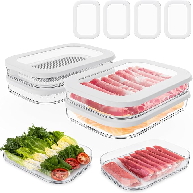 4 Pcs Deli Meat Container for Fridge, Stackable Bacon Lunch Meat Container for by Cecnamt