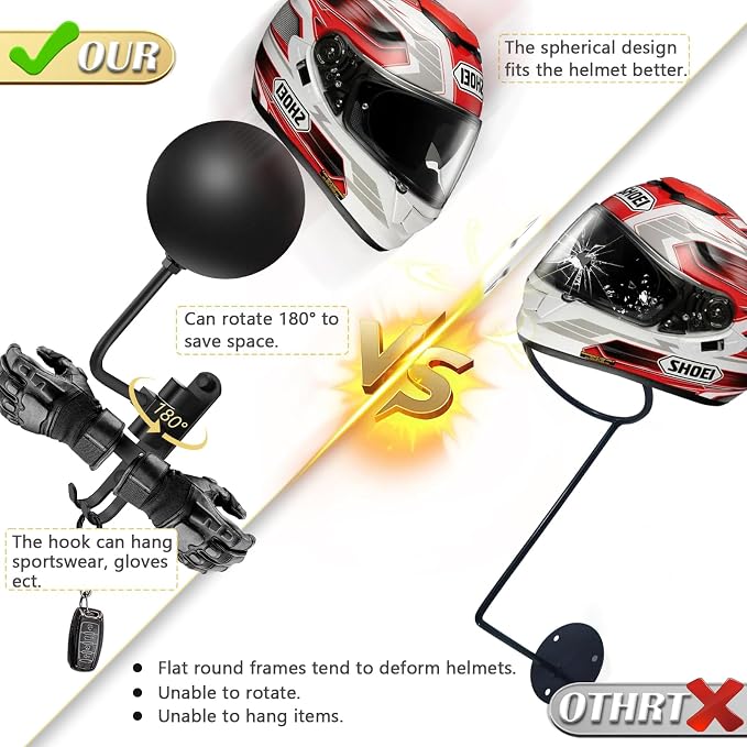 Kikerike Motorcycle Helmet Rack Wall Mount 180 Degree Rotation Metal Bike - Image 4