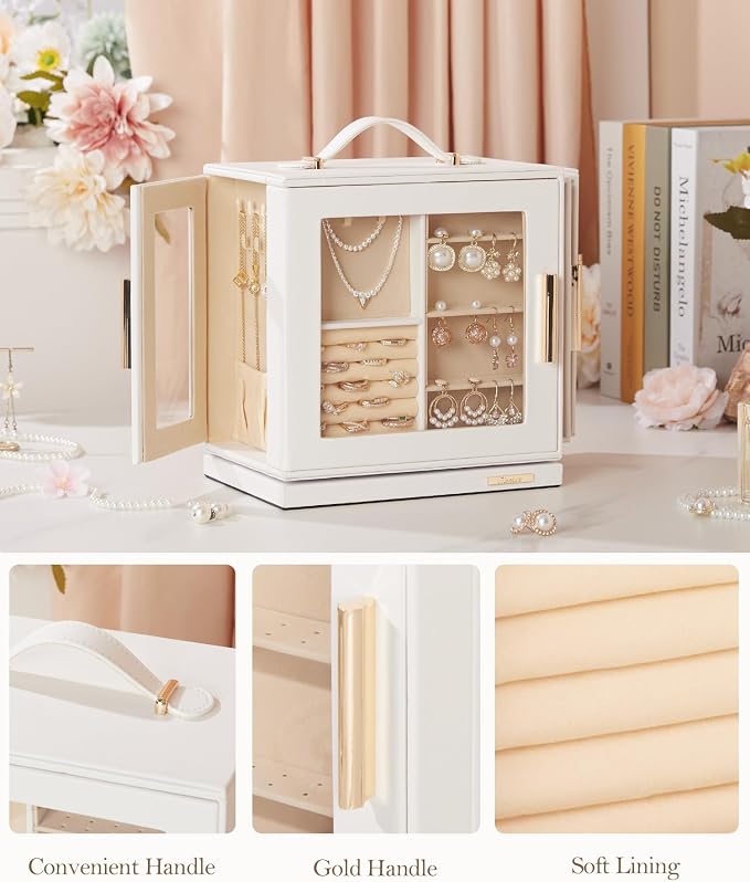 Homde Christmas Gifts Jewelry Box 360° Rotating, Necklace Earring Organizer - Image 5