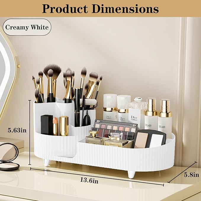 Rotating Vanity Organizer with Brush Holder, Large Spinning Makeup Skincare & - Image 3