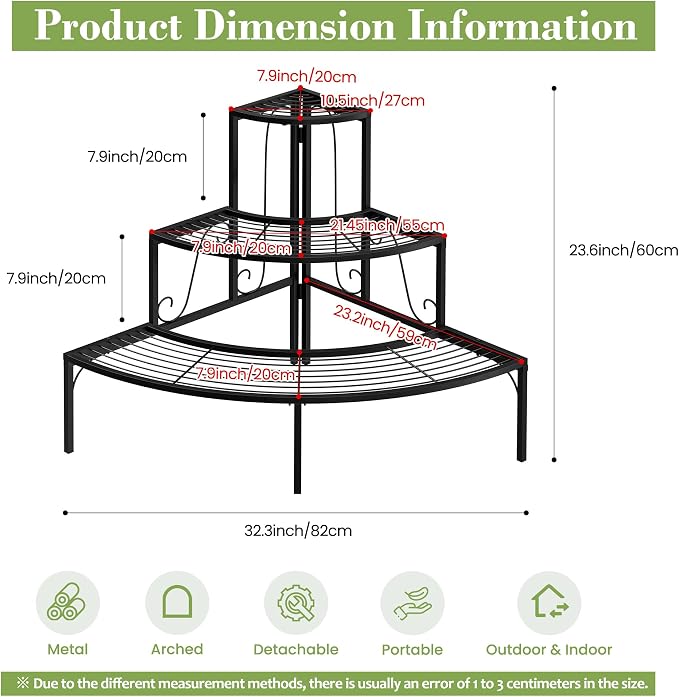 Plant Pot Stand Shelf, 3 Tier Flower Quarter Display Rack, Metal Succulent - Image 3