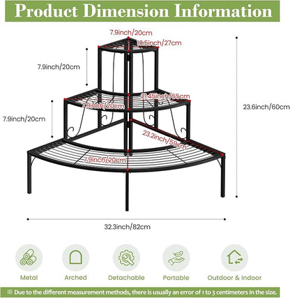 Plant Pot Stand Shelf, 3 Tier Flower Quarter Display Rack, Metal Succulent - Image 3