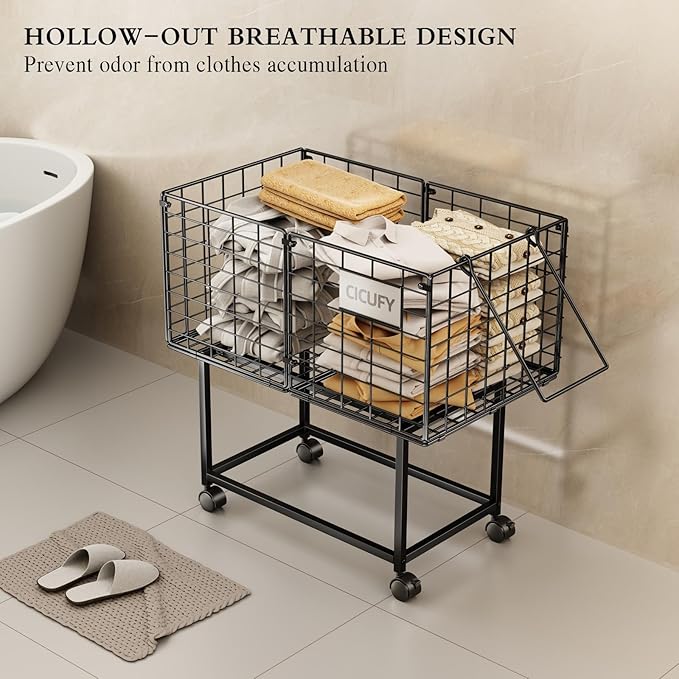 Wire Laundry Hamper, 80L Rolling Laundry Basket Cart on Wheels, Dirty Clothes - Image 4