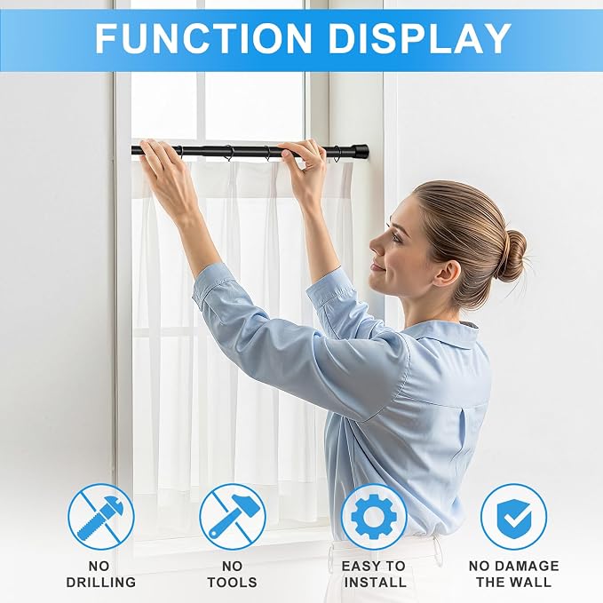 4 Pack Spring Loaded Tension Rod 17-41" Adjustable Curtain Rods No Drill - Image 4