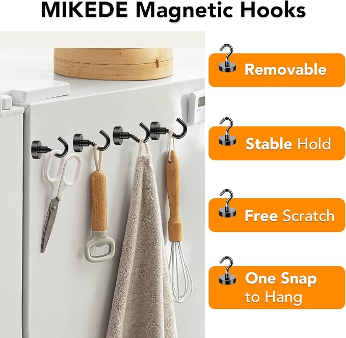 MIKEDE Magnetic Hooks, 50Lbs Strong Neodymium Black Magnet Hook - Image 2