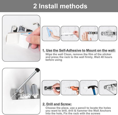 Broom Holder Wall Mount, Broom Organizer Wall Mount Stainless Steel Broom and - Image 7