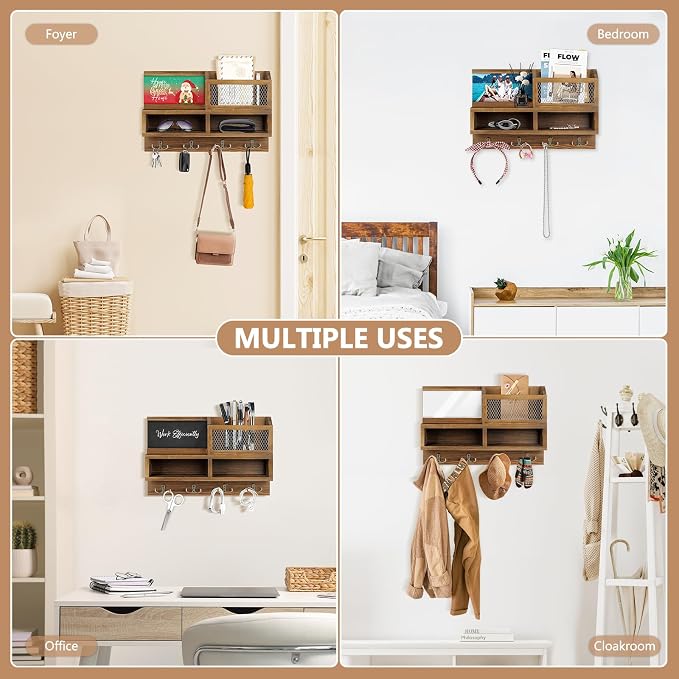 Key Holder Wall Mount, Wooden Mail and Key Organizer - Image 6
