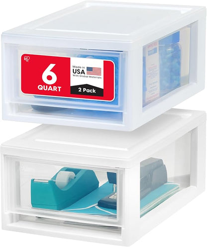 IRIS USA 6 Qt. Plastic Drawer Storage Organizer Stacking Drawers, Stackable Unit by IRISUSA