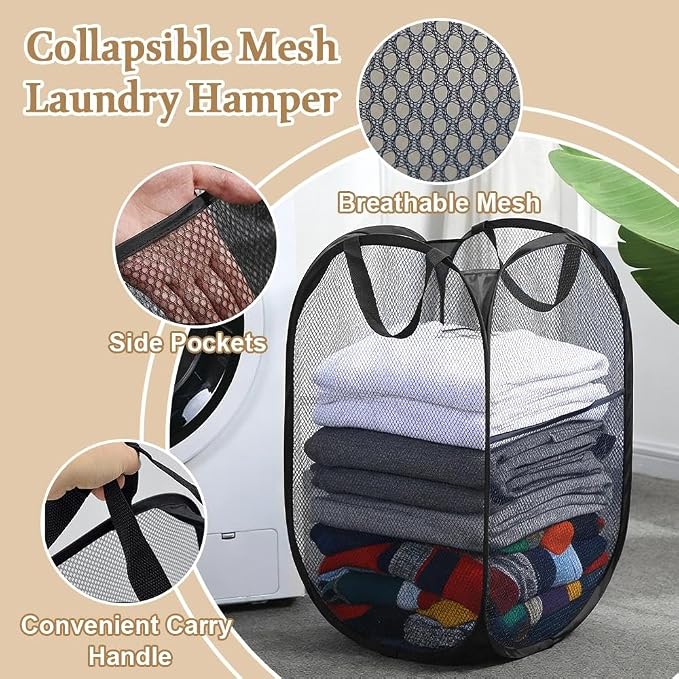 4 Pack Mesh Pop Up Laundry Hamper, FHDUSRYO Foldable Pop Up Hamper | - Image 4