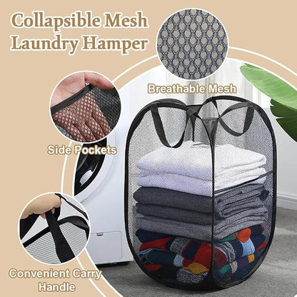 4 Pack Mesh Pop Up Laundry Hamper, FHDUSRYO Foldable Pop Up Hamper | - Image 4