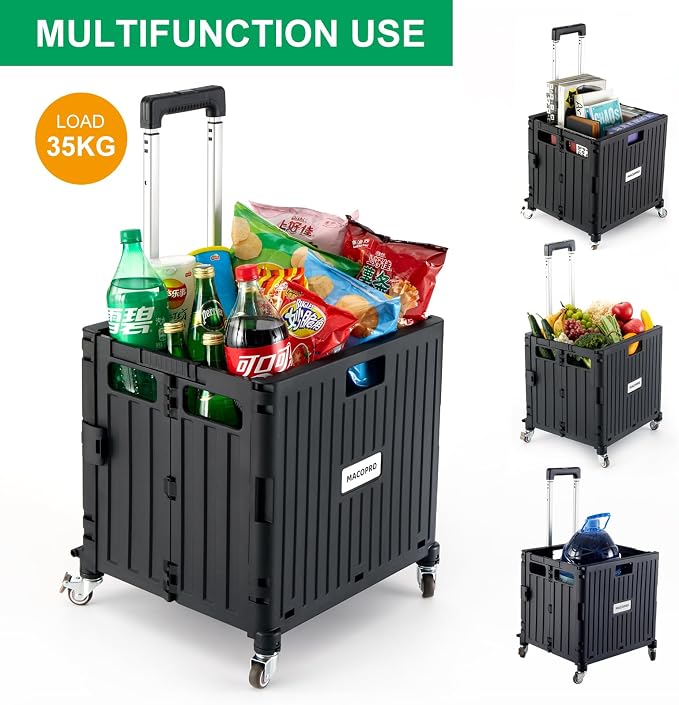 MACOPRO Folding Utility Cart Portable Rolling Crate Handcart Shopping Trolley - Image 2