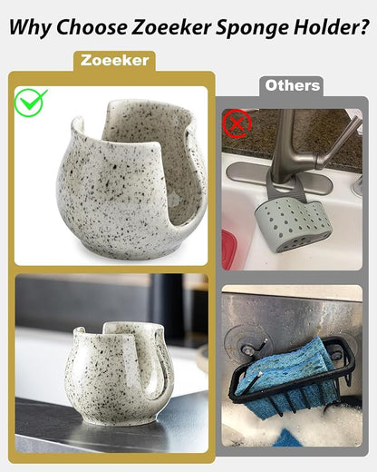 Sponge Holder for Kitchen Sink, Ceramic Dish Sponge Dish Rack Scrubby Caddy - Image 4