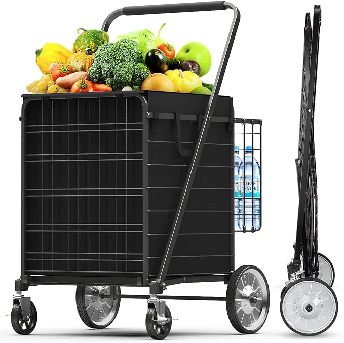 5.7 Cu Ft Folding Shopping Cart - 600 LB Capacity Grocery Cart - Heavy Duty by OrderCartNowByXINGLANGLLC