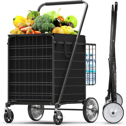 5.7 Cu Ft Folding Shopping Cart - 600 LB Capacity Grocery Cart - Heavy Duty by OrderCartNowByXINGLANGLLC