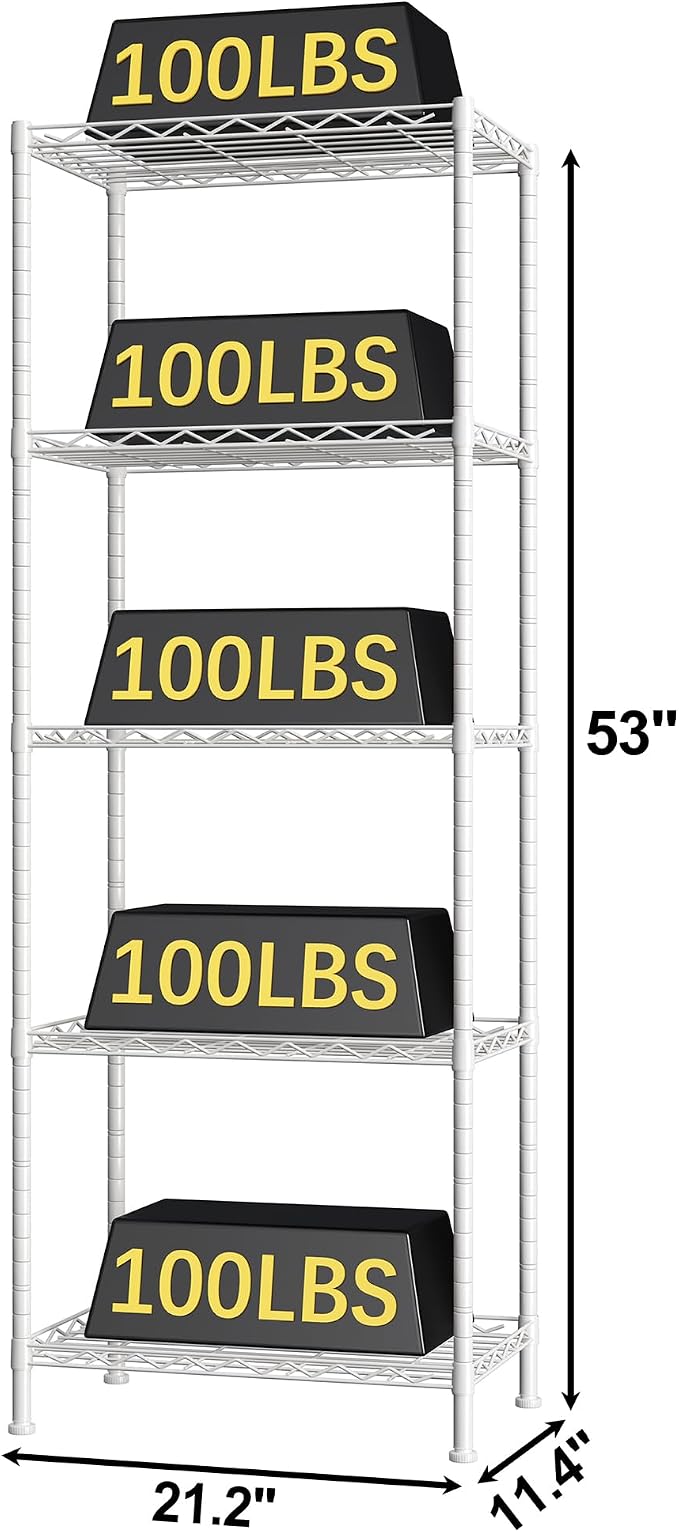 HOMEFORT 5-Shelving Unit, Adjustable Wire Shelving, Metal Wire Shelf Rack - Image 3