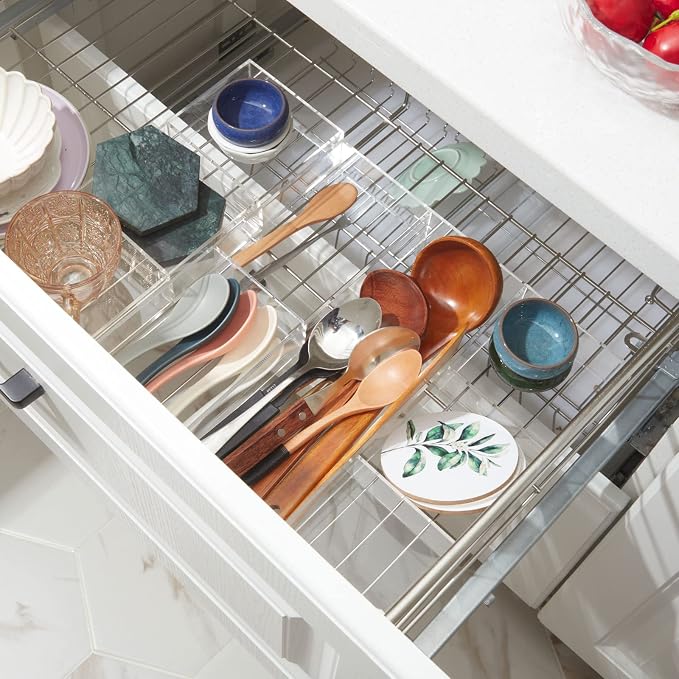 Chunful Clear Drawer Organizer 2 Pieces 6 Section Clear Desk Organizer - Image 4