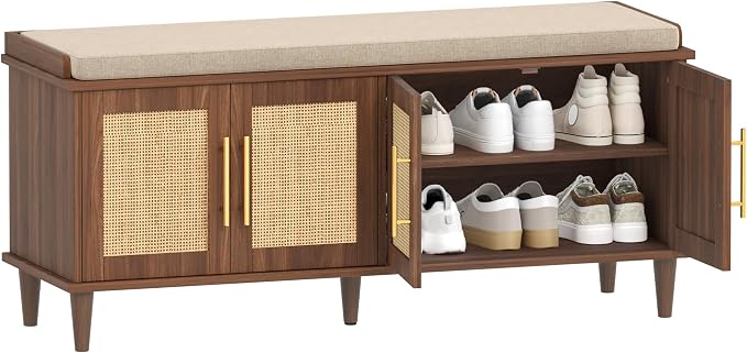 Akxomel Rattan Shoe Storage Bench - Image 8