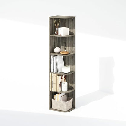 Furinno Reed Corner Shelf, 5-Tier Corner Bookshelf, Book Shelf, Corner Shelves - Image 5