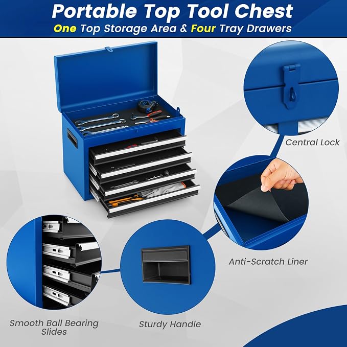 Goplus Rolling Tool Chest, 5-Drawer Tool Box Organizer w/Lockable Wheels & - Image 5