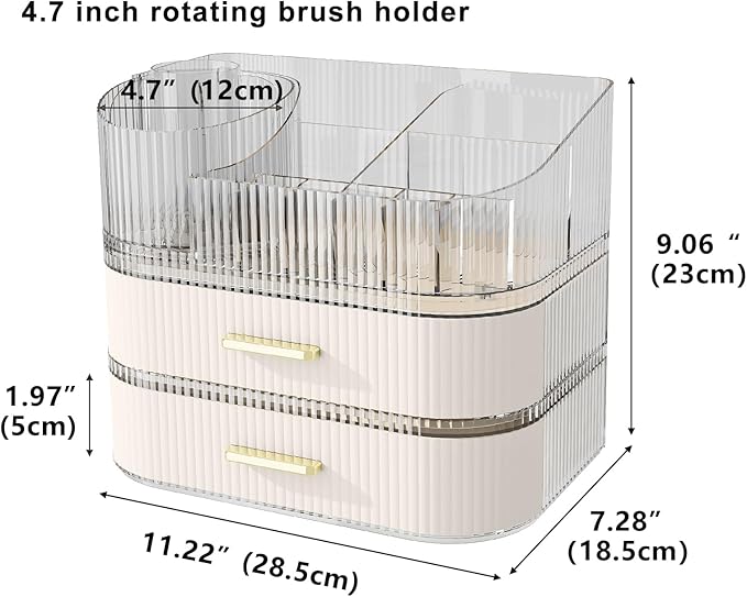 Makeup Organizer with Stackable Drawer, 360 Rotating Makeup Brush Holder - Image 2
