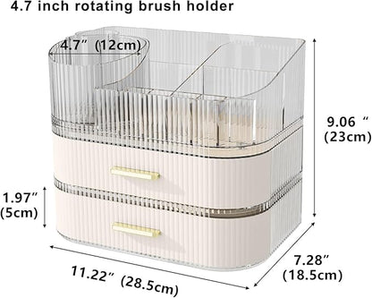 Makeup Organizer with Stackable Drawer, 360 Rotating Makeup Brush Holder - Image 2