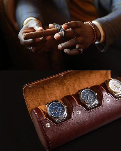 MR.OKAY 3 Watch Travel Case- Classic Leather Watch Case - Image 3