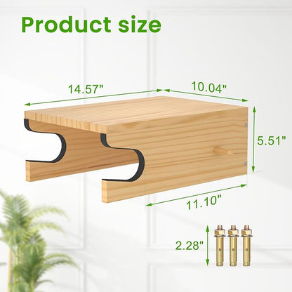 Wooden Bike Wall Mount w/Shelf & Hooks, Road Bike Storage Decor | Solid Wood - Image 3