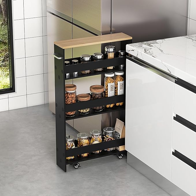 MAT EXPERT Slim Rolling Storage Cart, 4-Tier Freestanding Slim Storage Cart - Image 2