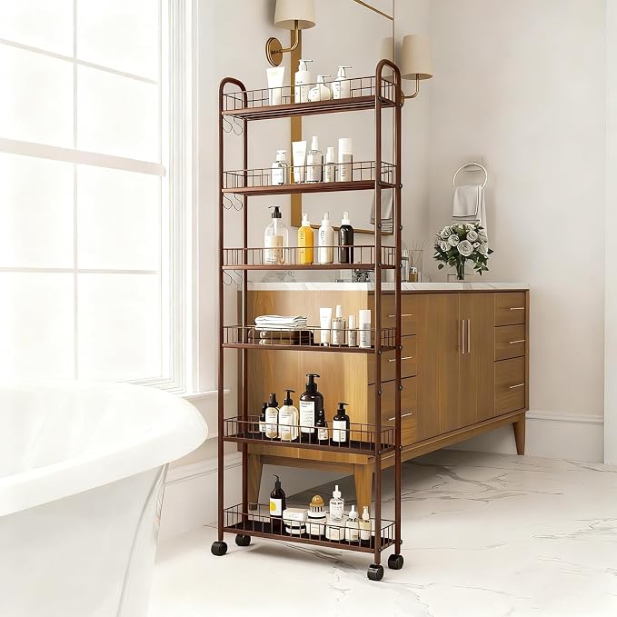 6-Tier Slim Storage Cart with Wheels, 6in Narrow Rolling Shelf, Sturdy Slim - Image 3