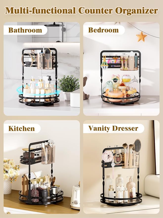 360 Rotating Makeup Organizer, 2-Tier Black Perfume Organizer - Image 5