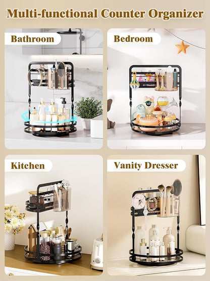 360 Rotating Makeup Organizer, 2-Tier Black Perfume Organizer - Image 5