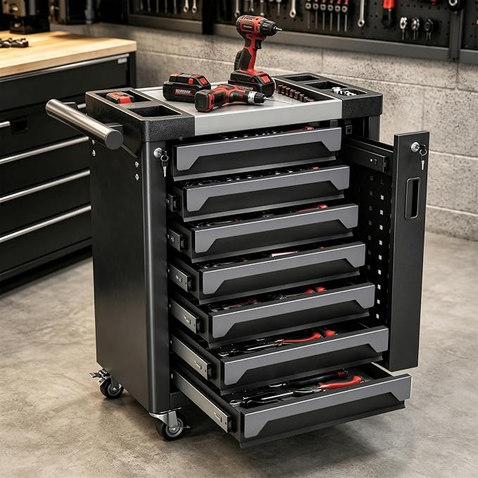 7-Drawer Rolling Tool Chest, Tool Box Lockable Metal Tool Cabinet - Image 7