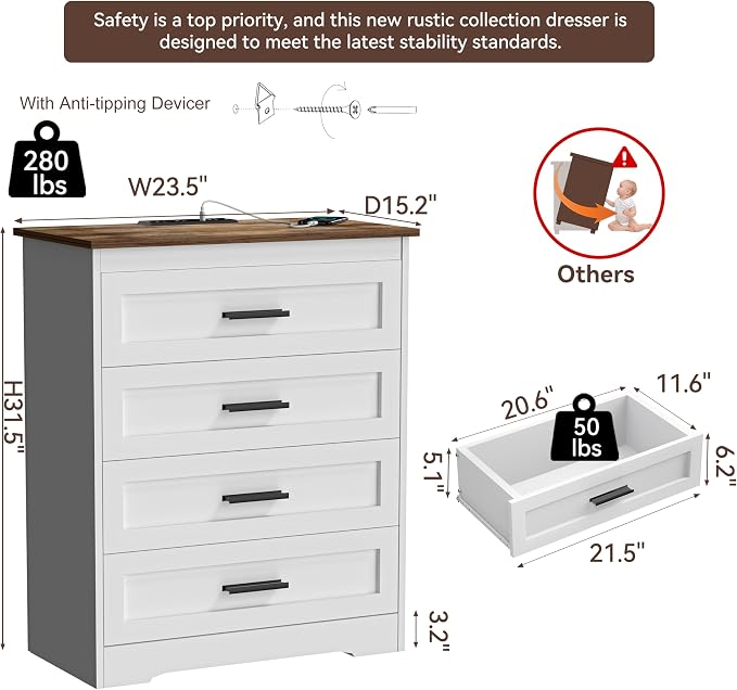 GEPELCN Farmhouse 4 Drawers Dresser - Image 3