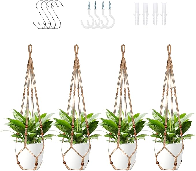 LEWESU Jute Macrame Plant Hanger Indoor Set of 4 Hanging Planter Basket Flower by Unknown