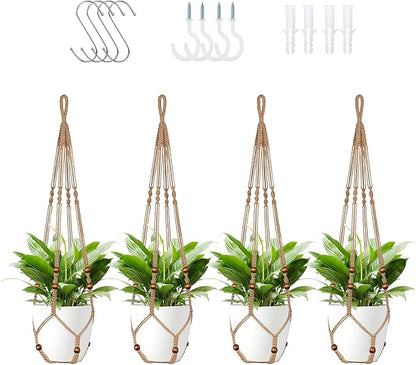 LEWESU Jute Macrame Plant Hanger Indoor Set of 4 Hanging Planter Basket Flower by Unknown