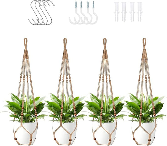 LEWESU Jute Macrame Plant Hanger Indoor Set of 4 Hanging Planter Basket Flower by Unknown