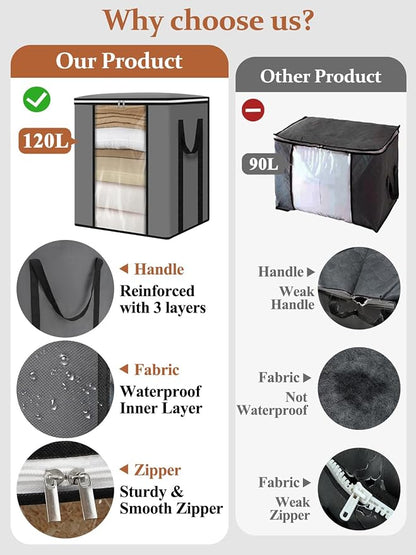 punemi 120L Blanket Storage Bags, Foldable Clothes Storage Organizer - Image 3