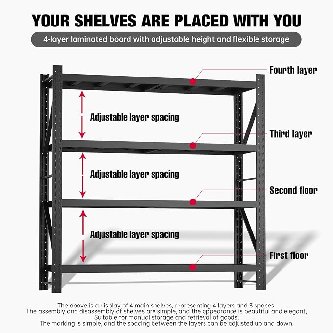 5000lbs Load Capacity, Heavy Duty 4-Tier Steel Shelving Unit, Adjustable - Image 4