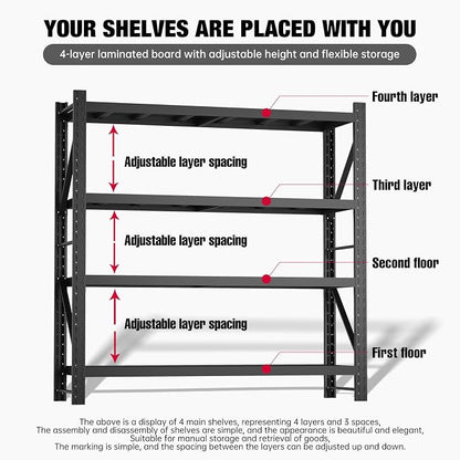 5000lbs Load Capacity, Heavy Duty 4-Tier Steel Shelving Unit, Adjustable - Image 4