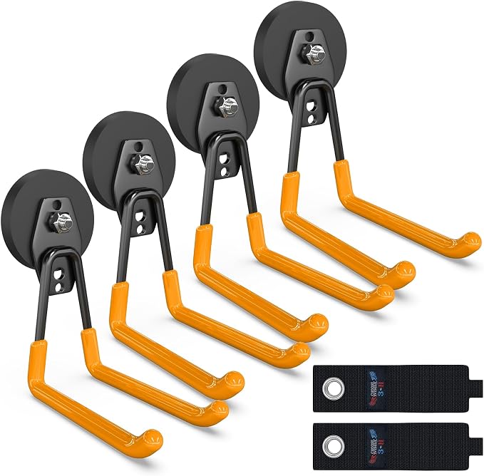 3-H Heavy Duty Magnet Garage Hooks 4 Pack, Extra Large Strong Magnetic Hooks by 3-H