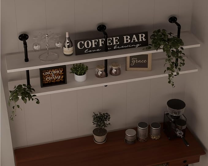 HDDFER Industrial Pipe Shelving Rustic White Pipe Wall Shelves Industrial - Image 3