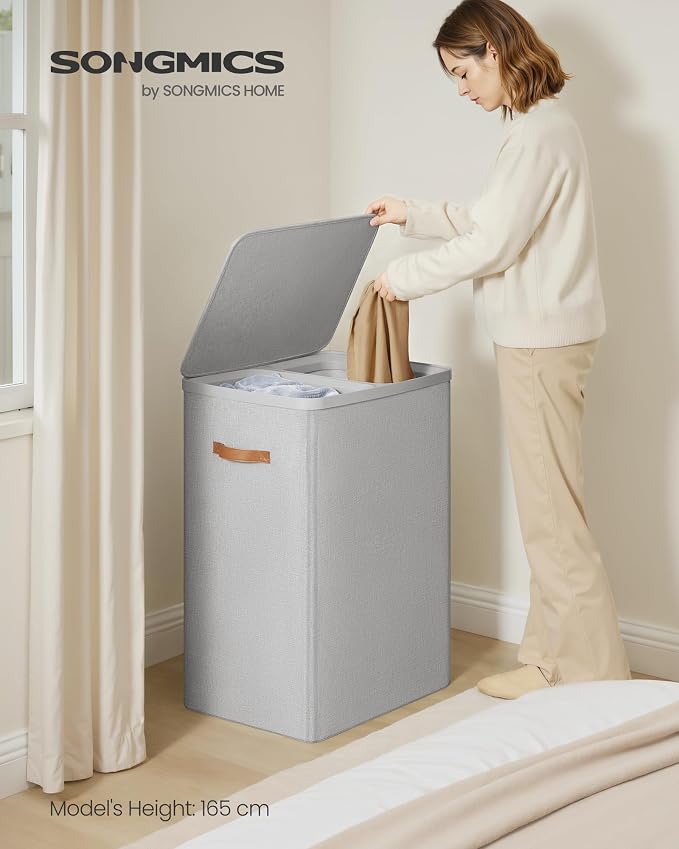 SONGMICS Laundry Basket, 44.9 Gal. Laundry Hamper, 2 Compartments, Easy Assembly - Image 2